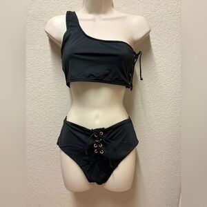 Forplay Black One-Shoulder Women's Bikini Sz L